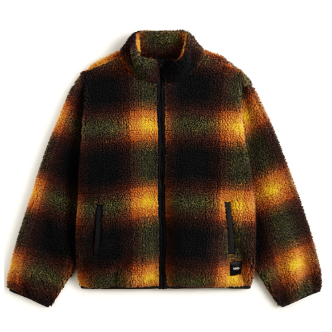 Plaid patterned jacket with a white background