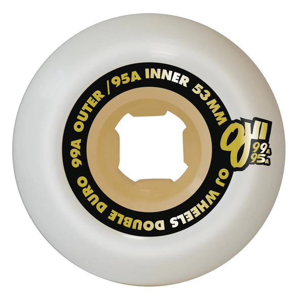 53mm Double Duro White Gum Hardline 99a/95a OJ Skateboard Wheels