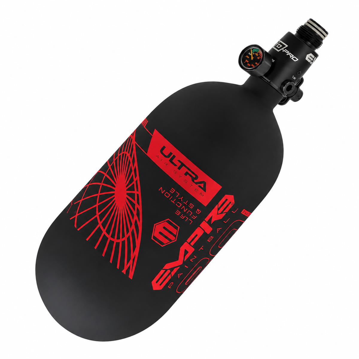 Empire Ultra Light Carbon Fiber Air Tank 80/4500 w/ FLO Pro Regulator - Black/Red
