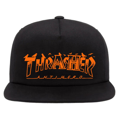 Thrasher x Antihero Pigeon Mag Snapback Hat (Black)