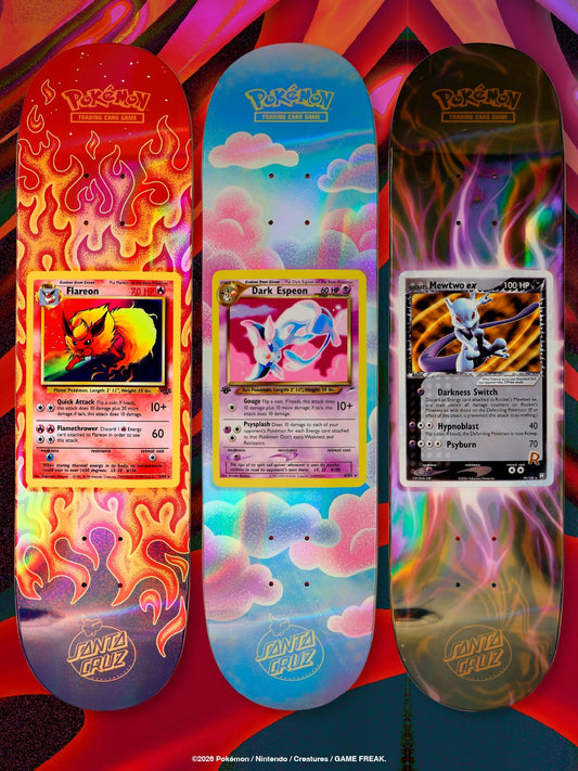 Examples of Santa Cruz Pokémon TCG deck artwork; each sealed blind bag contains one random deck.