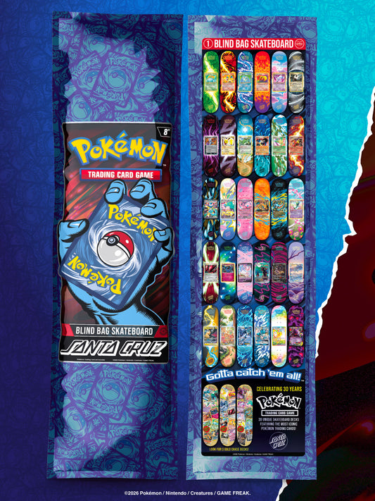 Official Santa Cruz Pokémon TCG sealed blind bag packaging, front and back; one randomly assorted deck per bag.
